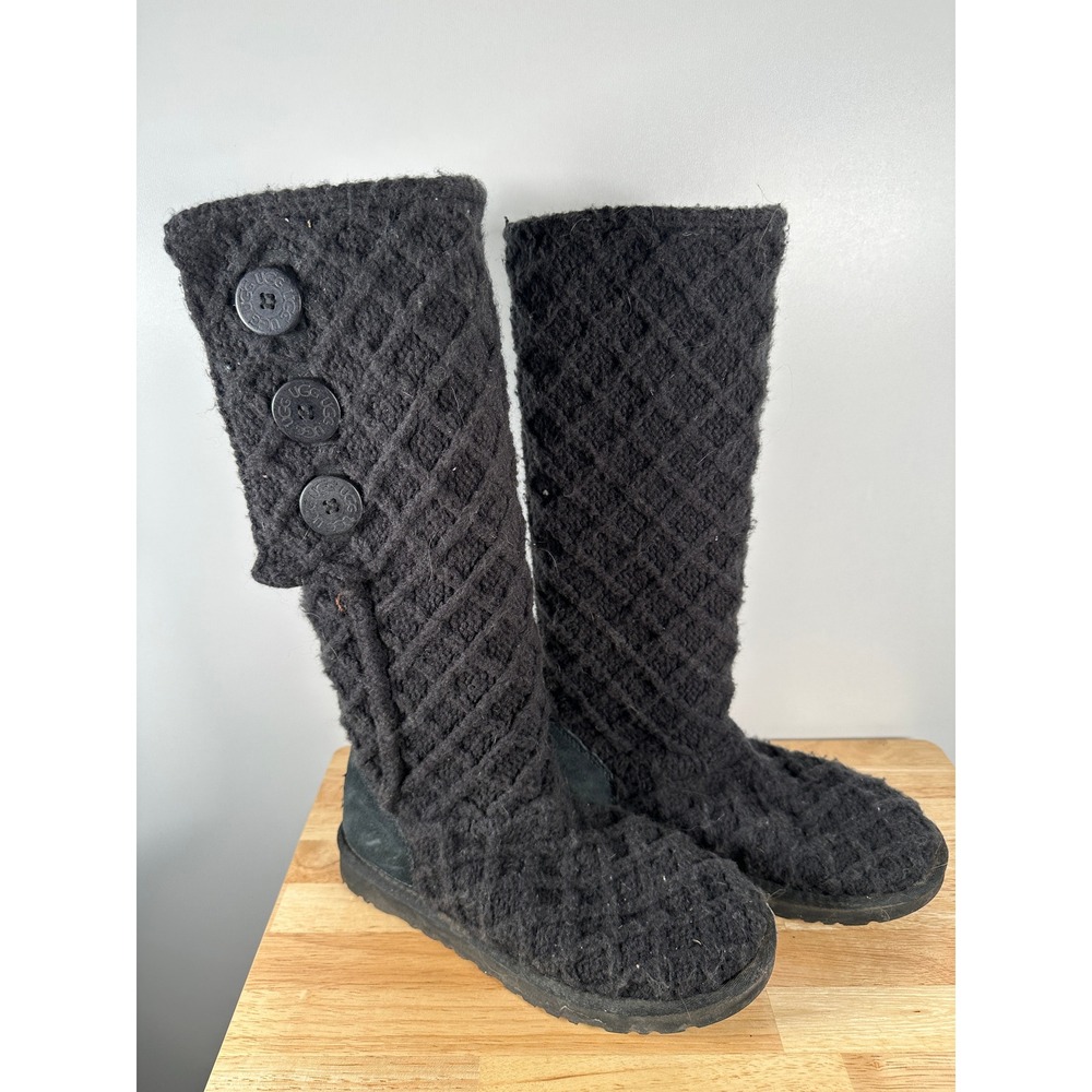 UGG Knit Boots Lattice Button Tall Sweater Winter Shoes Size 9